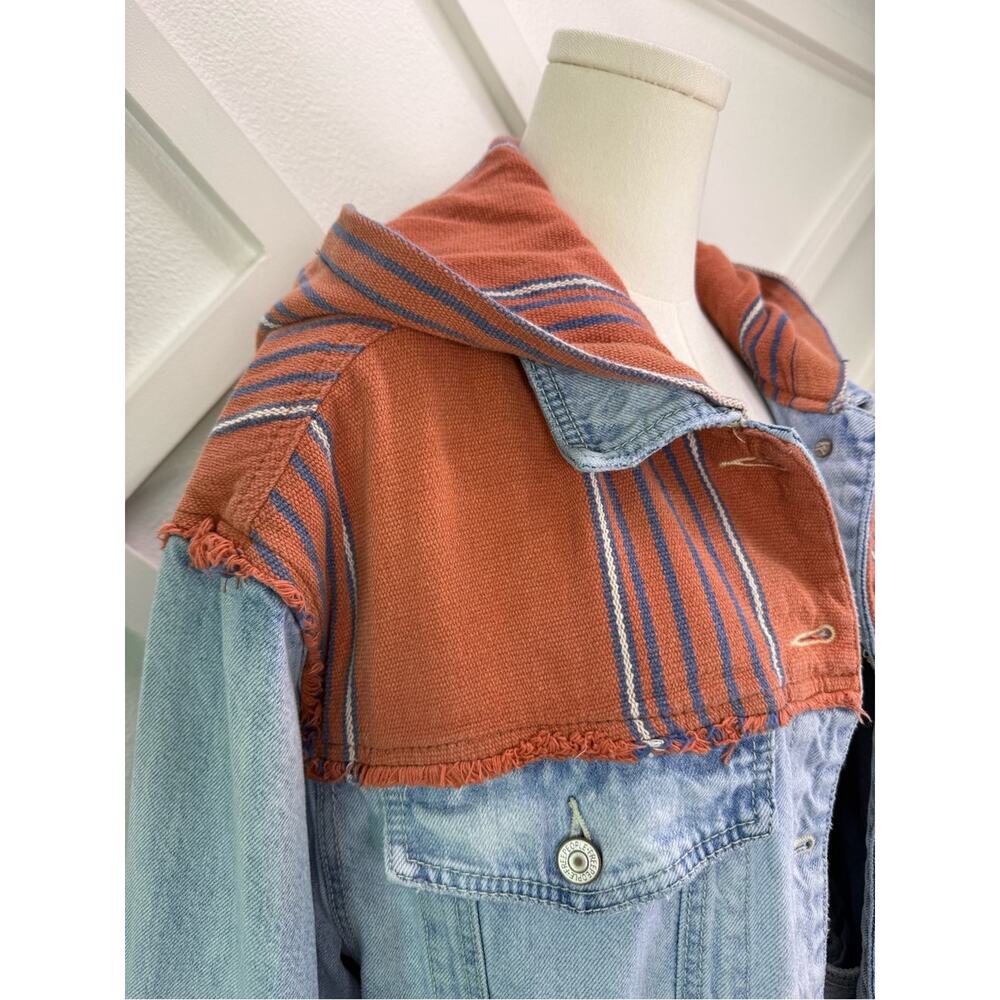 Free People Oversized Baja Hooded Denim Jacket In Baja Wash Size Medium Coastal - Picture 5 of 13